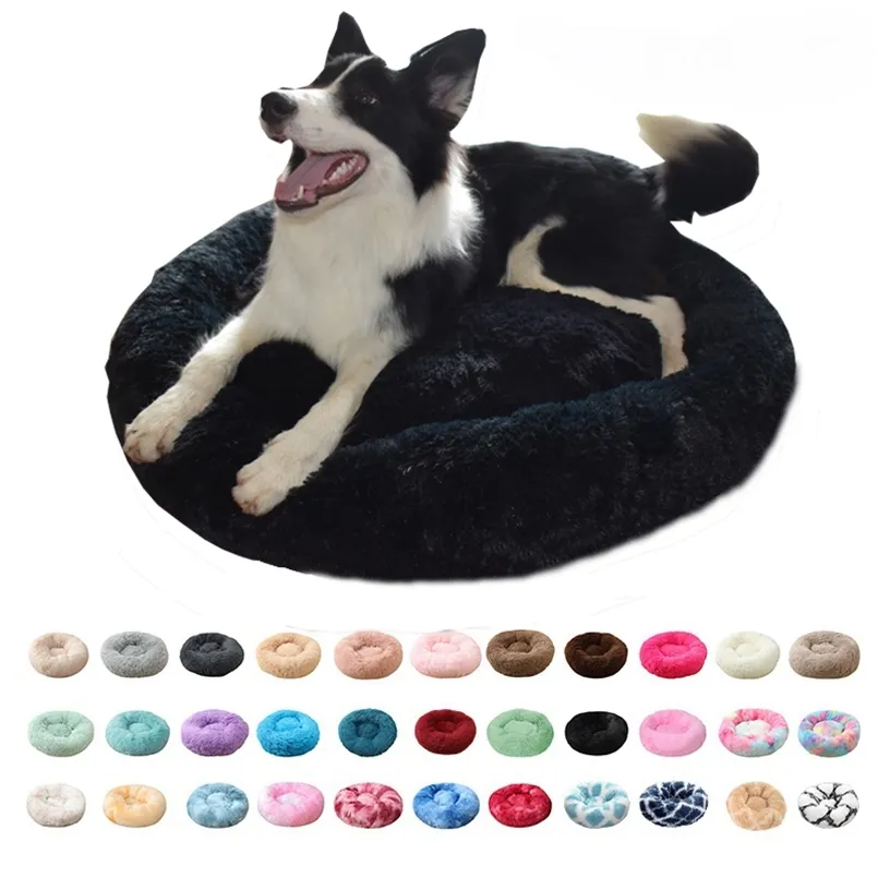 Super Soft Round Dog Cama Quente Camas de Gato de Pelúcia para Grande Médio Pet Casa Mat Nest Cama Perro Acessórios 210924