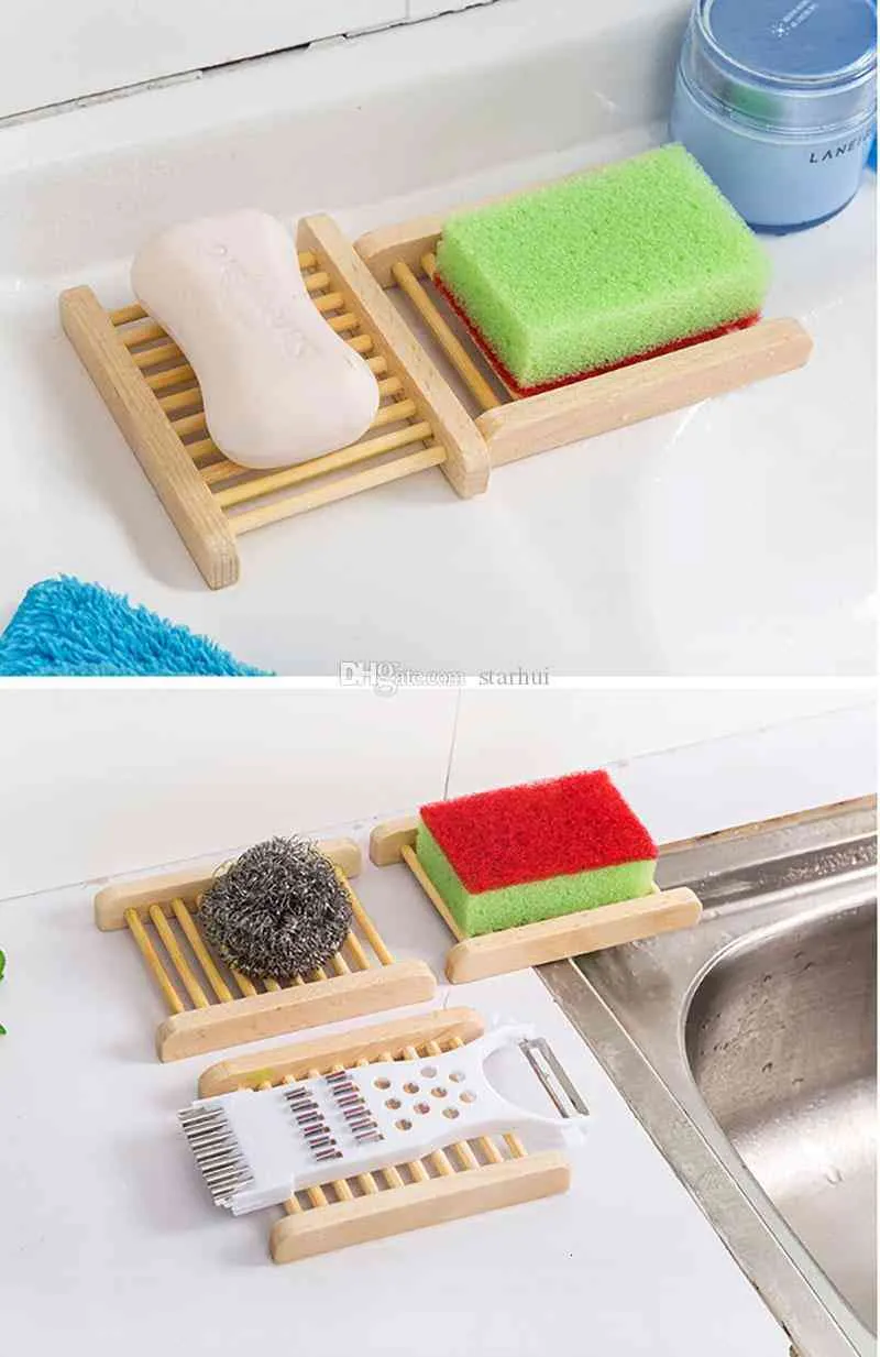 Natural Bamboo Wooden Soap Dishes Wooden Soap Tray Holder Storage Soap Rack Plate Box Container for Bath Shower Bathroom WX9-383