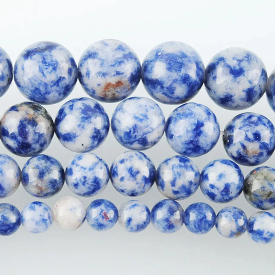 Wojiaer Natural White Dot Blue Stone Round Beads for Jewelry Makingチャームブレスレット6 8 10 12mm BY913