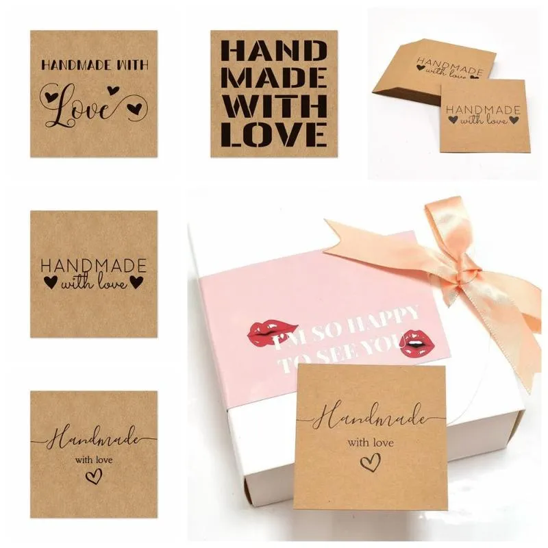 Confezione di biglietti d'auguri Decorazione Vendita al dettaglio online per piccole imprese Fatte a mano con amore Etichette regalo in carta Kraft Cartoncino