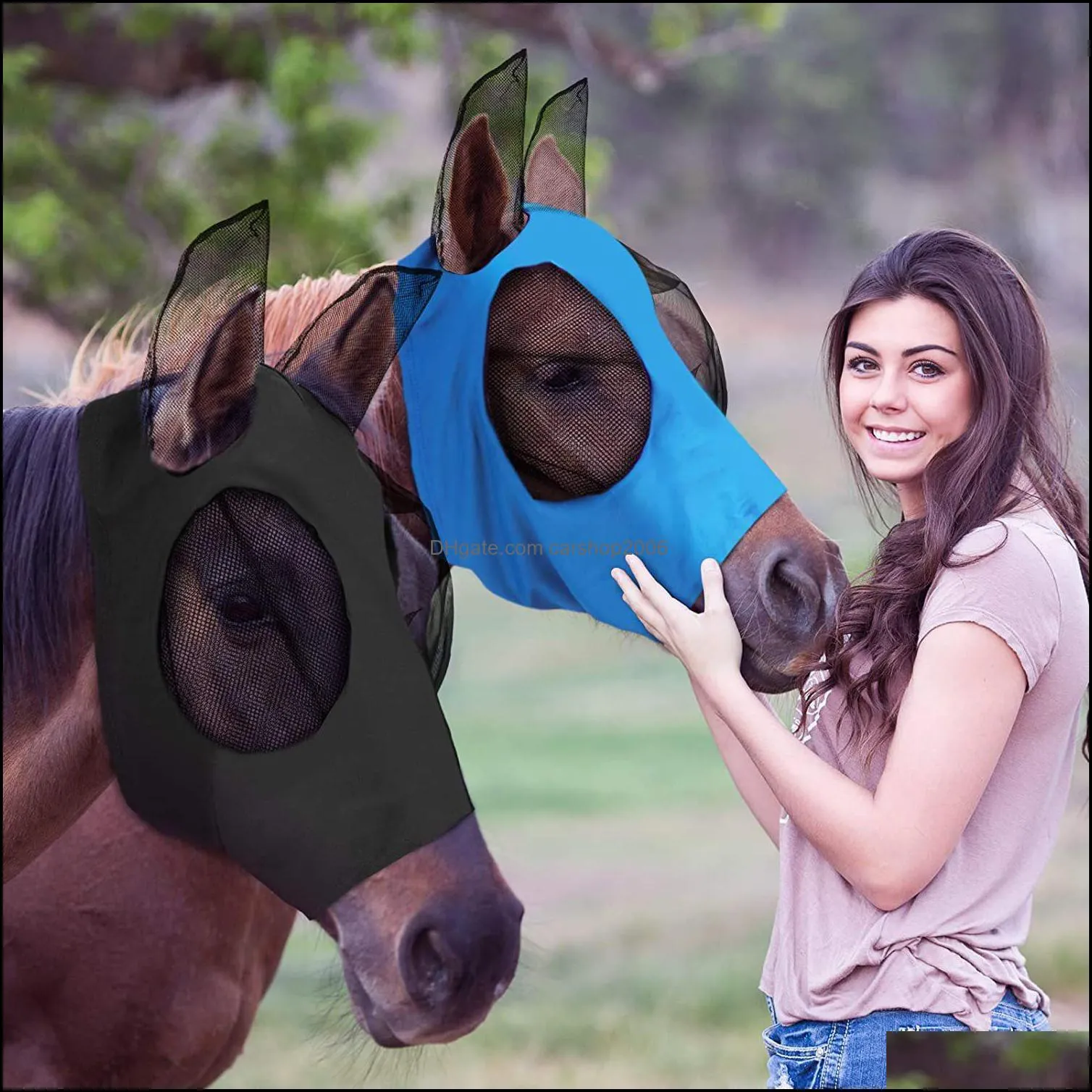 Horse Fly Mask with Ears Comfort Smooth Elasticity Lycra Grip Soft Mesh Stretch Bug Eye Saver UV Protection PHJK2106