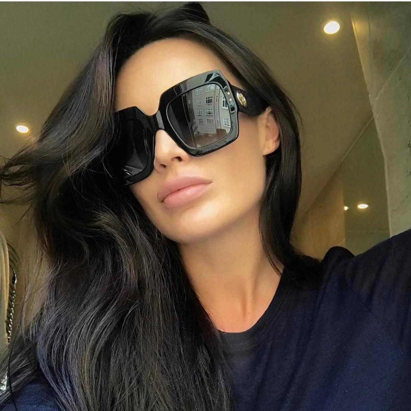 Triple color frame fashion luxury designer vintage oversized stylish women sunglasses uv proof hd lens confortable