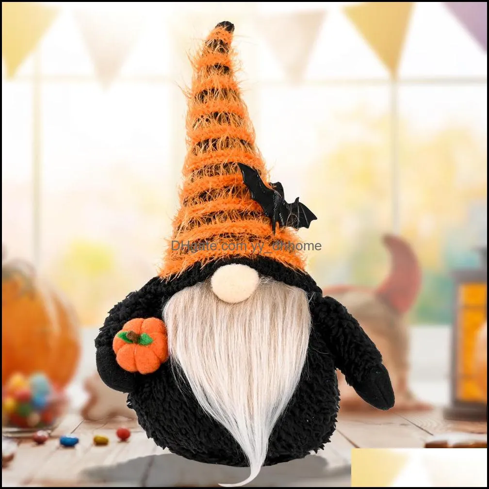 Party Supplies Halloween Decoration Faceless Gnome Holding Pumpkin Handmade Plush Doll Figurines Holiday Props Ornaments XBJK2107