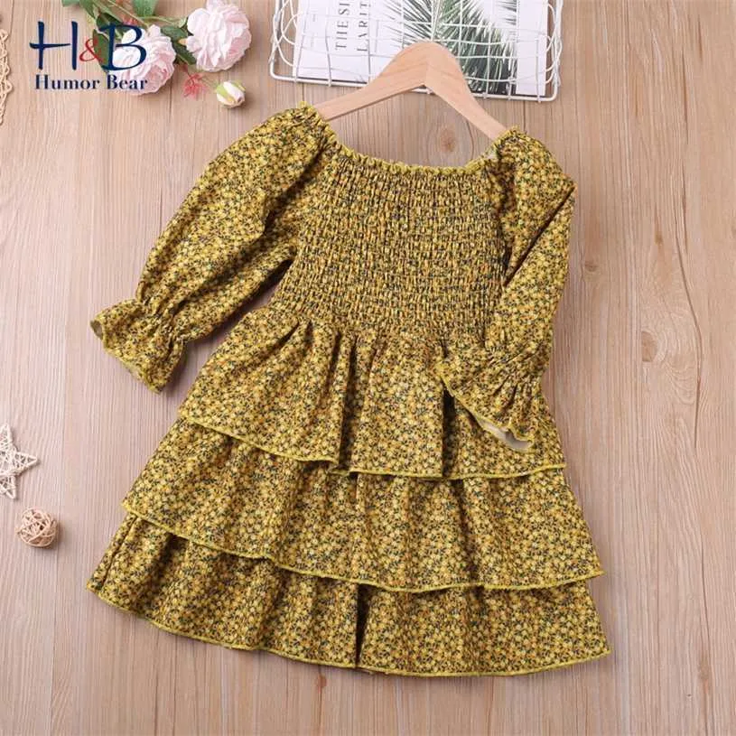 Humor Urso Meninas Vestido Bebê Bonito Bottom Ruffles Dot Princesa Moda Crianças Crianças Roupas 211231