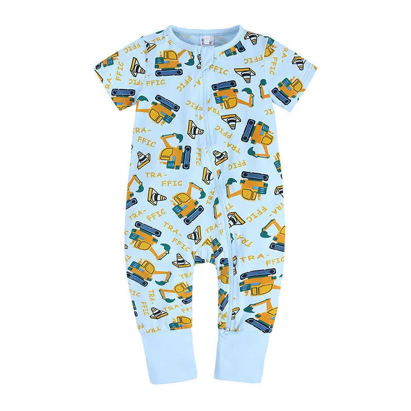 Bomull Baby Romper Nyfödd Zipper Kortärmad Tecknad Toddler Outfits 2021 Bodysuit för Babies Boys Tjejer Kläder 0-24m Sommar