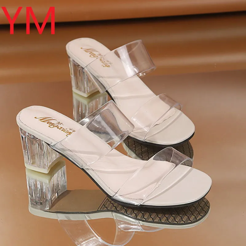 2020 Hot Clear Heels Pantofle Kobiety Sandały Summer Buty Lady Przezroczyste PCV Wysokie Pompy Ślubne Jelly Buty Damskie Wysokie Obcasy K78