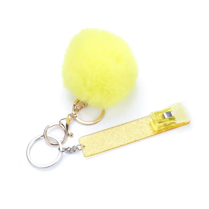 Cute Credit Card Puller Pompom keychains Acrylic Debit Bank C ard Grabber for Long Nail ATM Keychain Cards Clip Nails Key Rings 