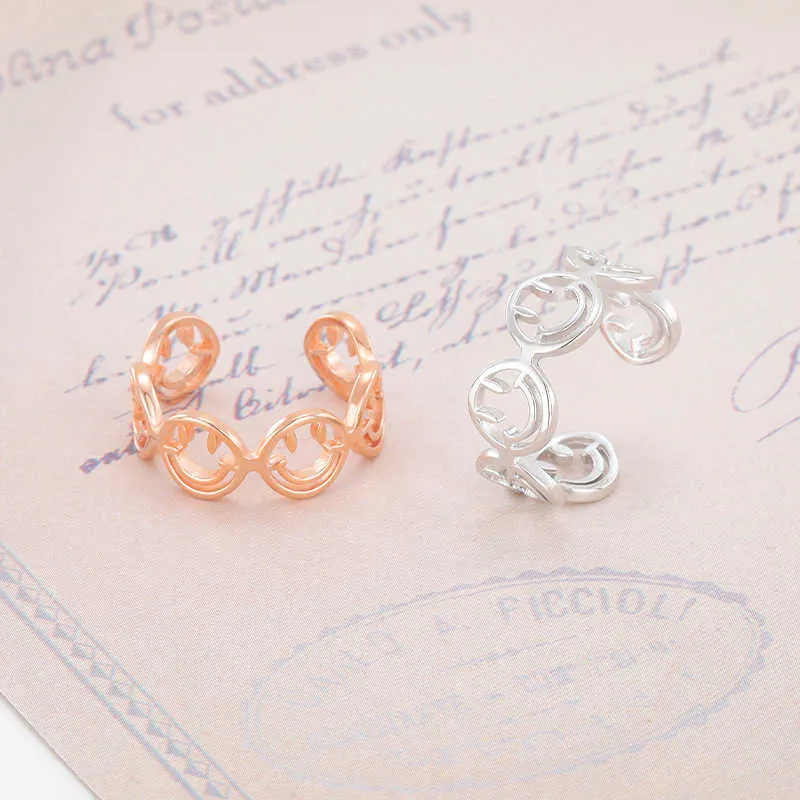 2021 intera vendita offerte calde faccina sorridente felice rosa dorata anelli di barretta aperti per le donne donna argento 925 compleanno X0715