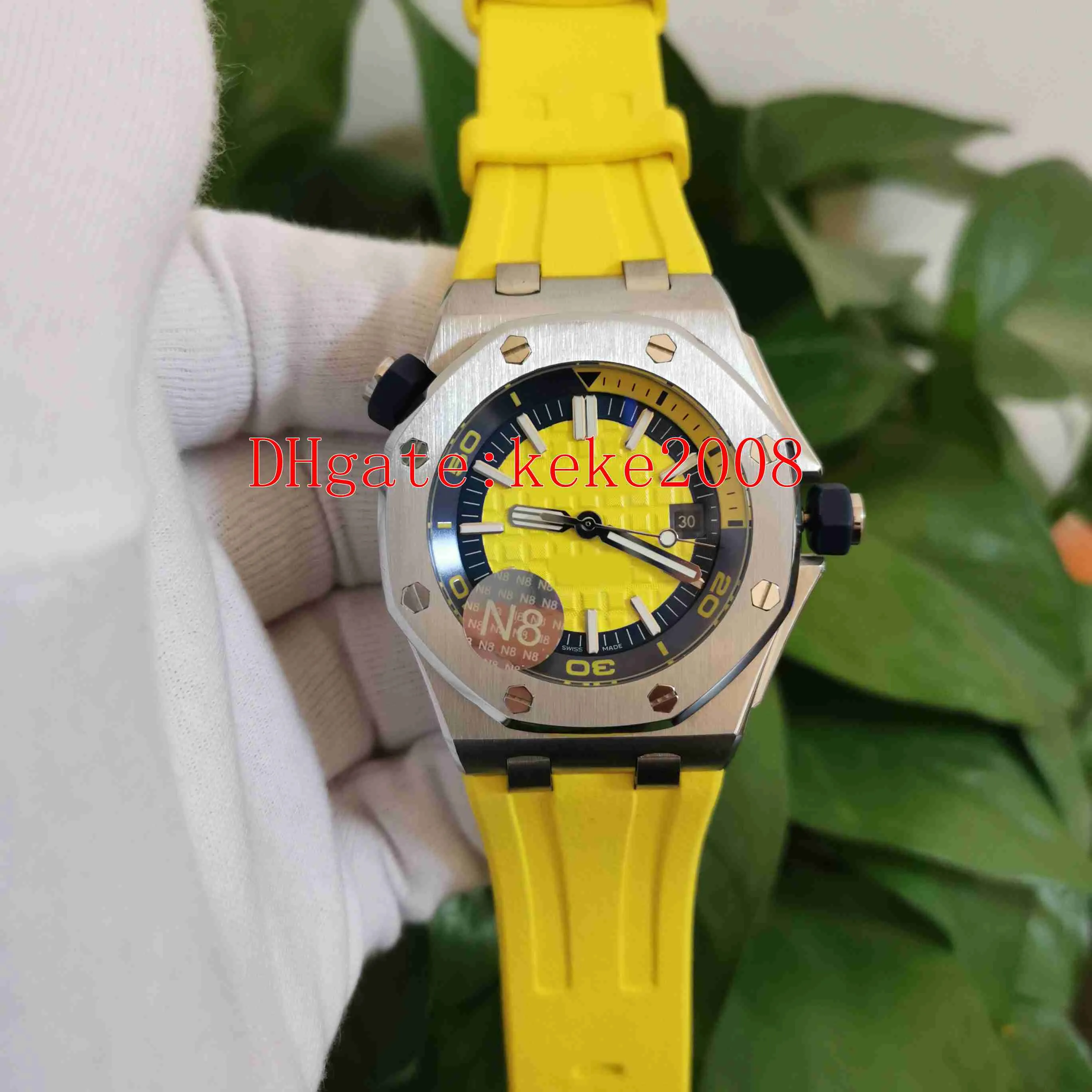 N8 Maker Relojes de calidad superior Dial amarillo 42 mm 15710 15703 Bandas de goma Acero inoxidable 2813 Movimiento Mecánico Automático Reloj para hombre Relojes de pulsera para hombres