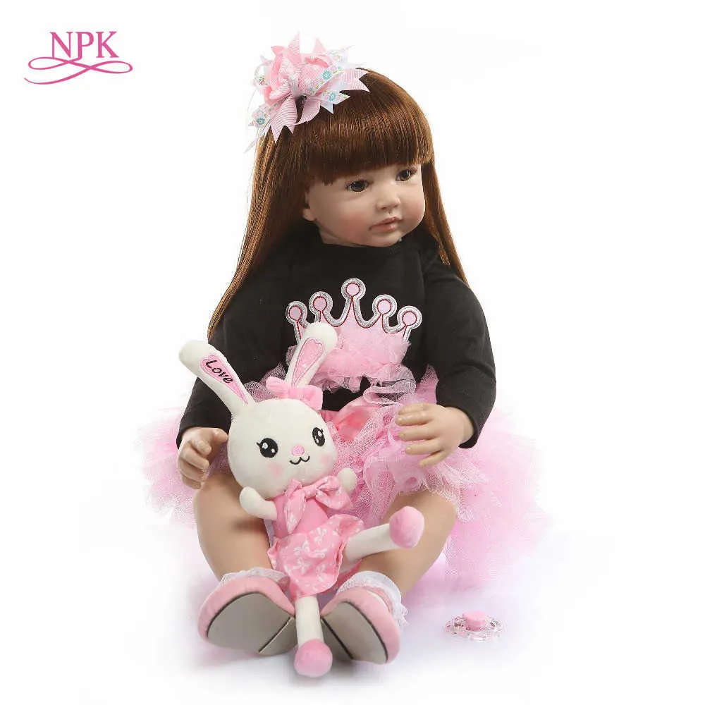 NPK 60 CM herboren peuter prinses handgemaakte pop schattige levensechte baby bonecas meisje kind bebe pop met stoffen lichaam Q0910