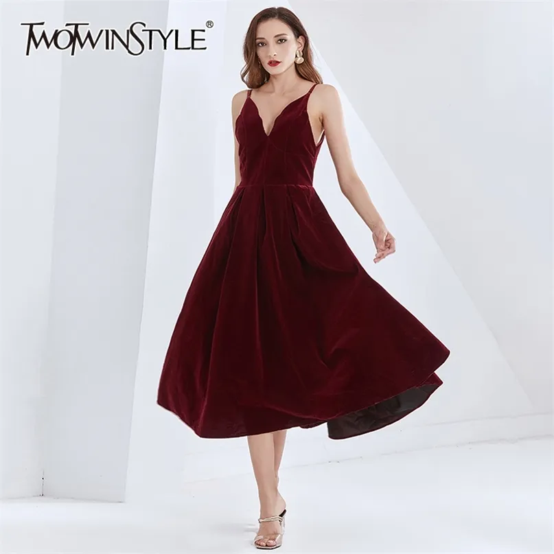 Velvet Dress For Women V Neck Sleeveless Off Shouder Sexy Large Size Backless Dresses Female Fashion Clothing 210520