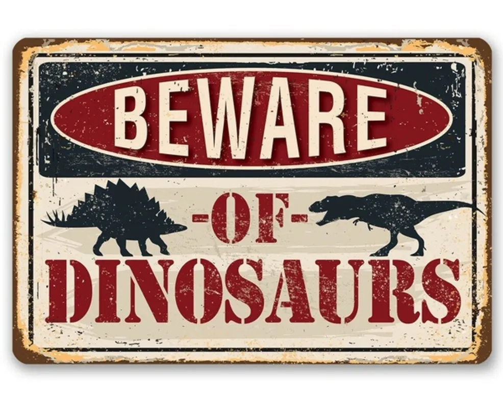Dinozorlara dikkat Metal Burcu Vintage Retro Teneke Dekor Duvar Sticker İdeal Hediyeler Q0723