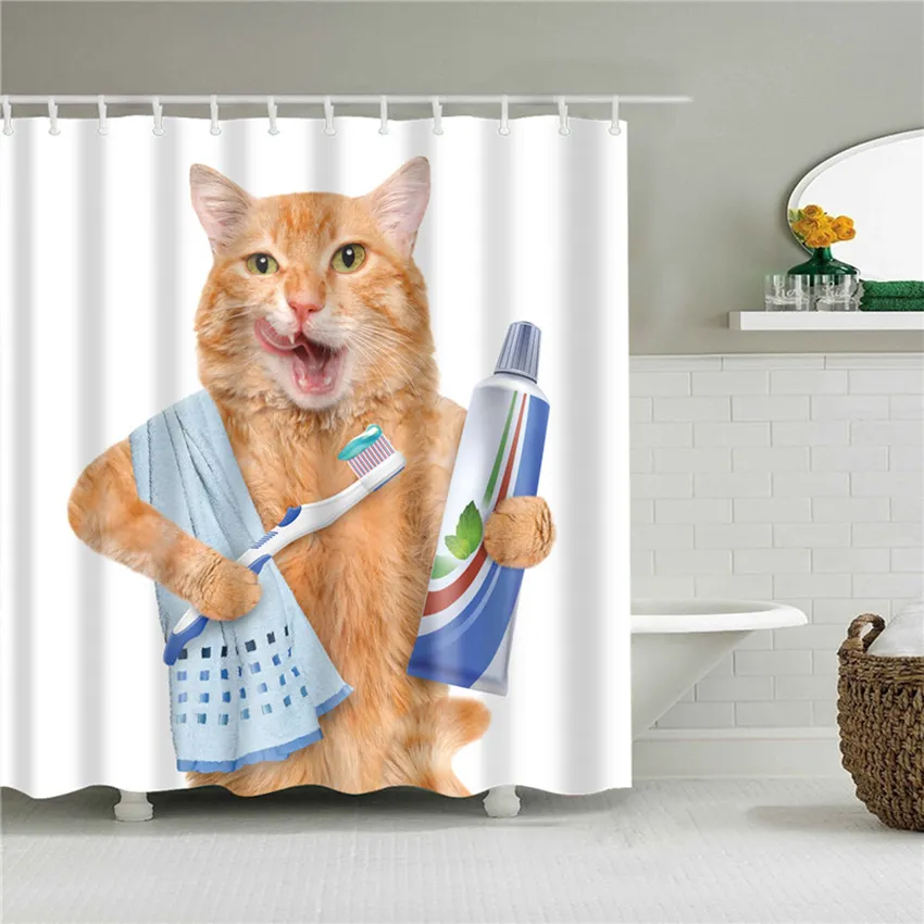 Divertida cortina de ducha con diseño de gato con diseño de