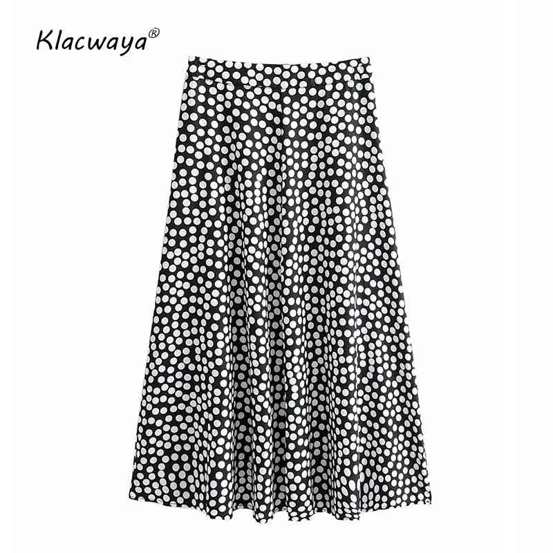 Kvinnor Chic Fashion Polka Dots Print Midi Skirt Vintage Elastisk Midja Med Foder Kvinnor Kjolar Faldas Mujer 210521