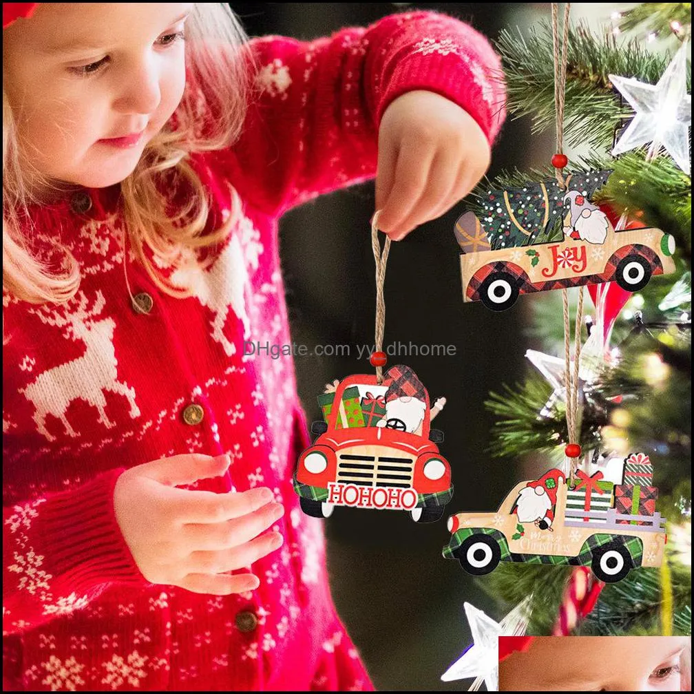 Christmas Tree Hanging Ornaments Wooden Car Pendant New Year Gifts Xmas Accessories Home Decorations KDJK2109