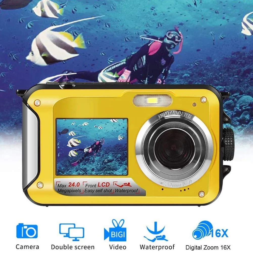 4k caméra étanche caméra sous-marine double écrans selfie 48mp 16x zoom  numérique appareil photo numérique pour la plongée en apnée enfants