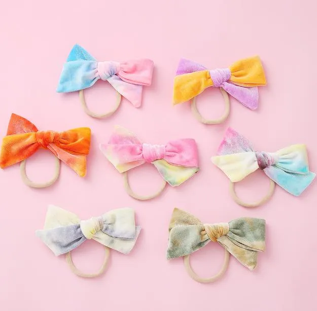 Baby Bögen Stirnband Tie Dye Bowknot Samt Mädchen Herbst Winter Haar Zubehör Kinder Party Haarbänder Kleinkinder Haarbänder