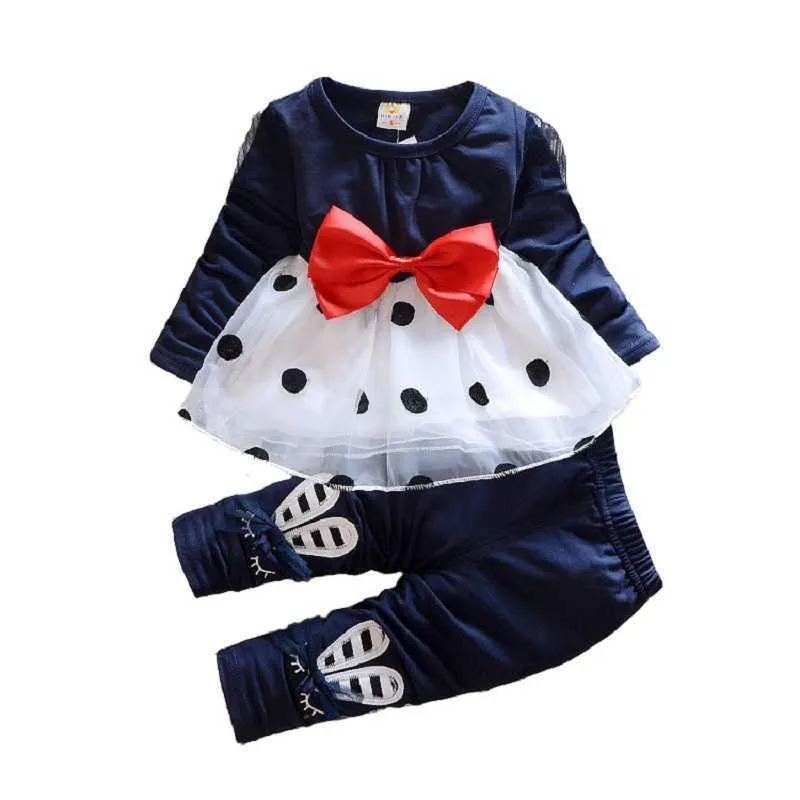 Vår Höst Baby Tjejer Kläder Barn Lovely Cartoon Short Kirhirt Byxor 2 st / Sats Toddler Fashion Clothing Kids Tracksuits x0902