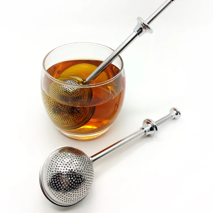18cm Stainless Steel Spoon Retractable Ball Shape Metal Locking Spice Tea Strainer Infuser Filter Squee DH8500