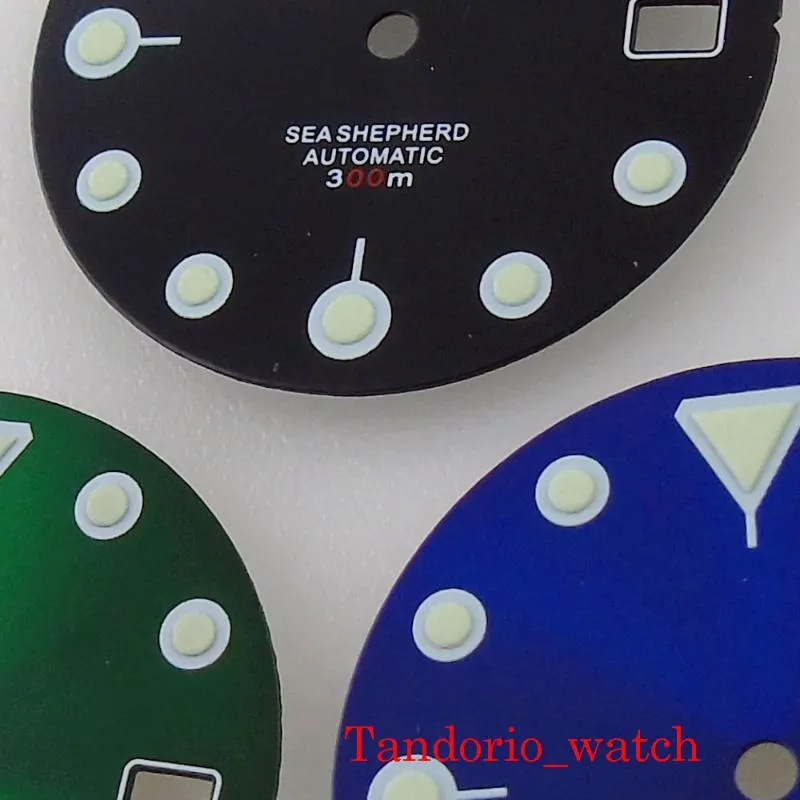 수리 도구 키트 29mm 블랙 그린 블루 멸균 햇살 시계 시계 다이얼 녹색 빛나기 핏 크라운에서 3 4 0'clock 부품 NH35A234W