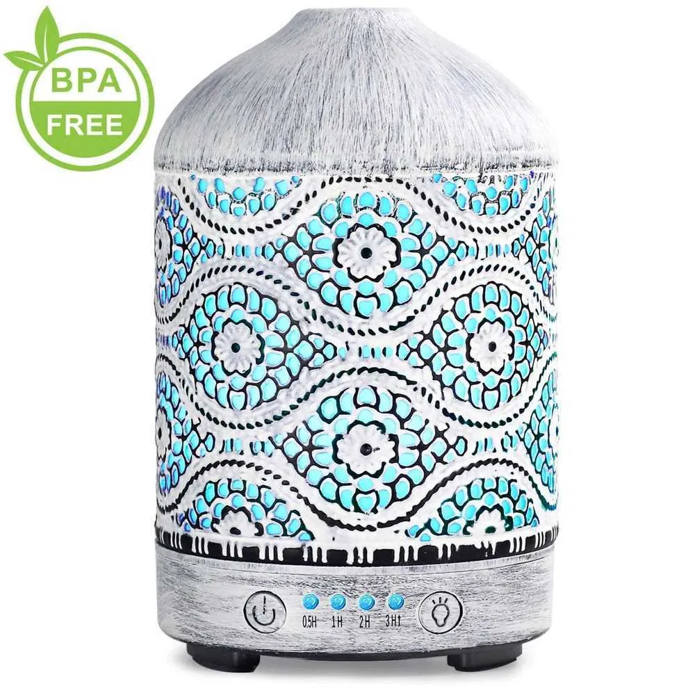 Aroma diffuser etherische olie aromatherapie metalen 100 ml 7 kleur nachtverlichting voor slaapkamer 4 timer coole mist luchtbevochtigers 210724