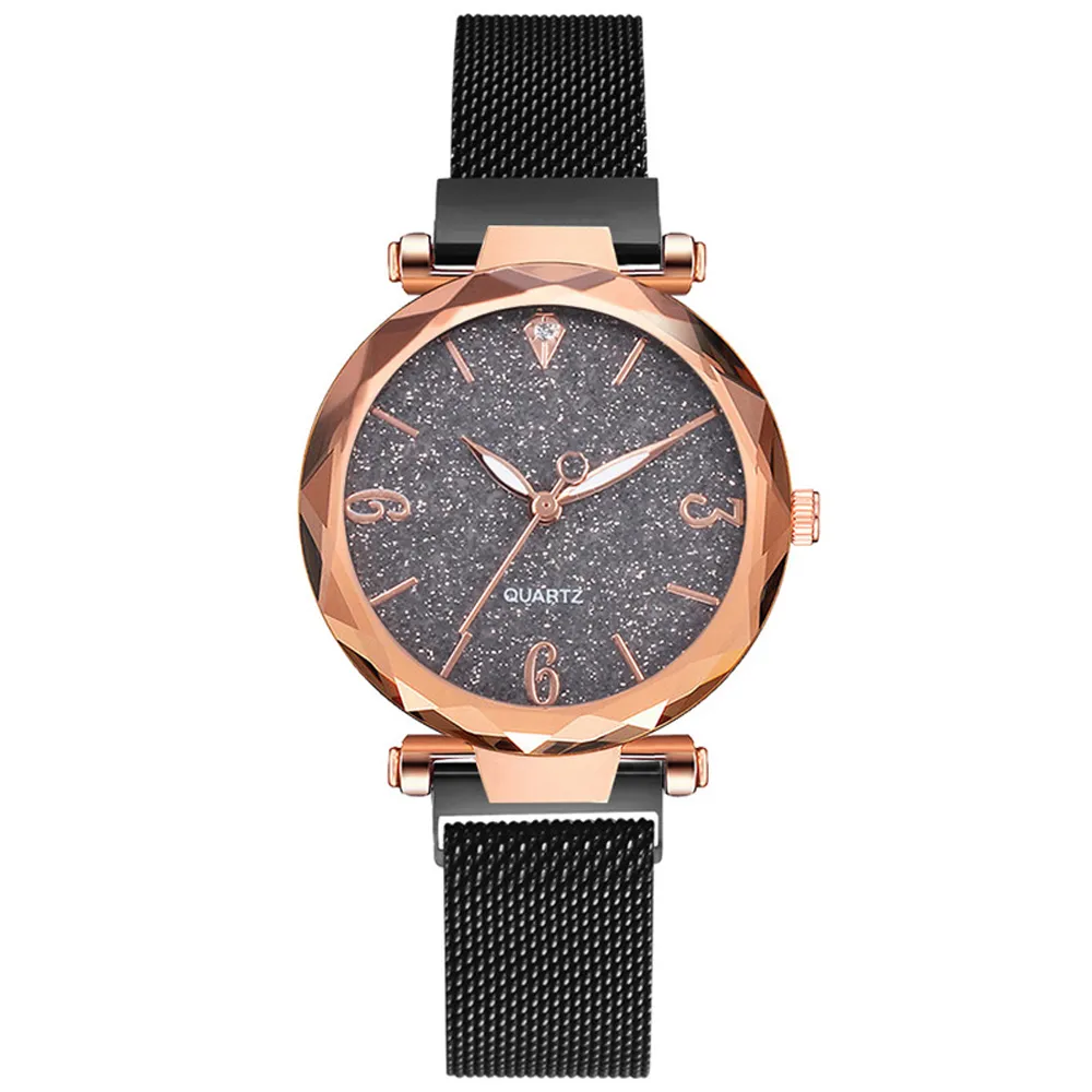 Rose Gold Women Watch Luxury Magnetic Starry Sky Lady Wrist Watch Mesh Women colour six