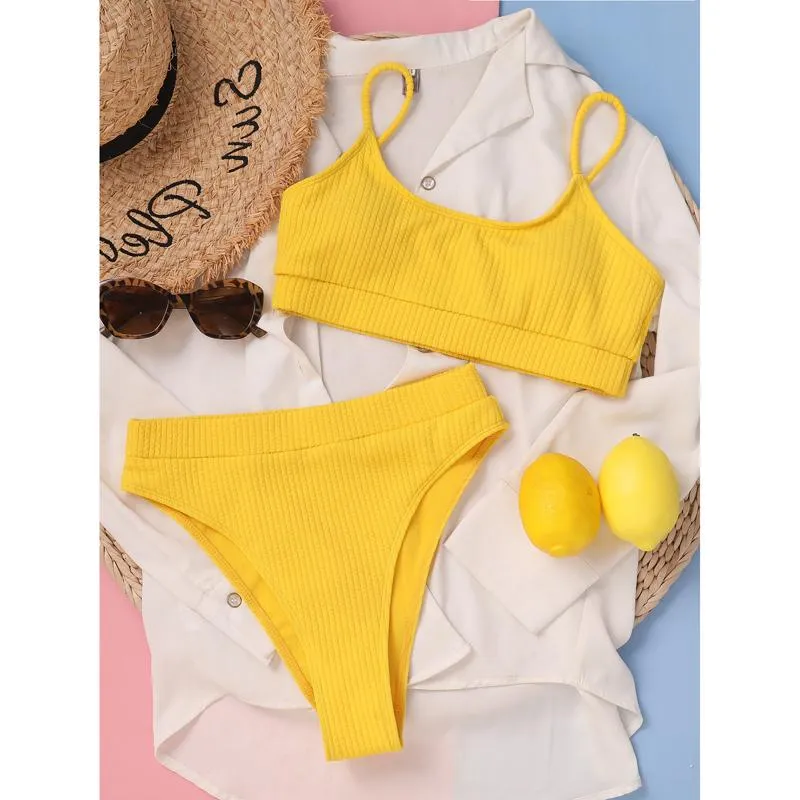 ribbed yellow bikini