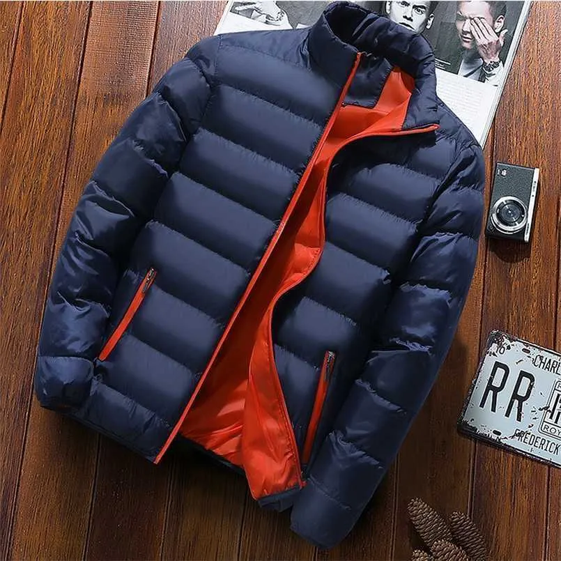 Homens de Parka Grosso Jaquetas Inverno Casal Casacos Mens Outwear Sólido Carrinho Colarinho Macho Dedo-vento Algodão acolchoado para baixo jaqueta 211129