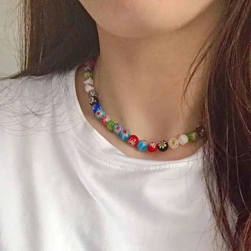 Colliers coréens colorés petites marguerites résine perles de verre colliers ras du cou pour femmes mode fleur clavicule chaîne collier bijoux cadeaux
