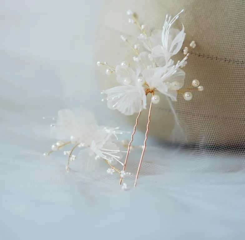 Hair Jewelryyarn Flower Pins Bridal Clips Pearls Wedding Jewelry Piece Handmade Women Aessories Hairpins