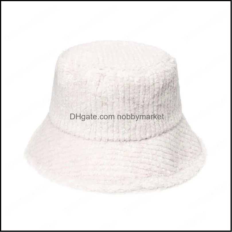 Bucket Hat Fashion Solid Winter Thick Warm Faux Fur Plush Women Wool Fleece Hats Ladies Panama Cap Fisherman Caps