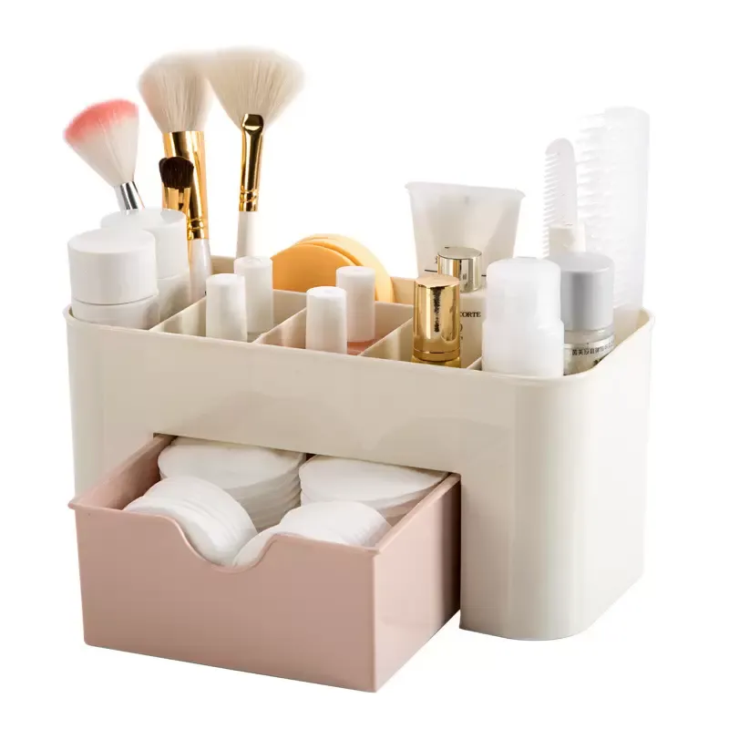 Caja de cosméticos de escritorio PP, cajón pequeño, mesa de plástico, estuche de maquillaje, cajas de almacenamiento de joyería para baño, maquillajes multifunción para el hogar
