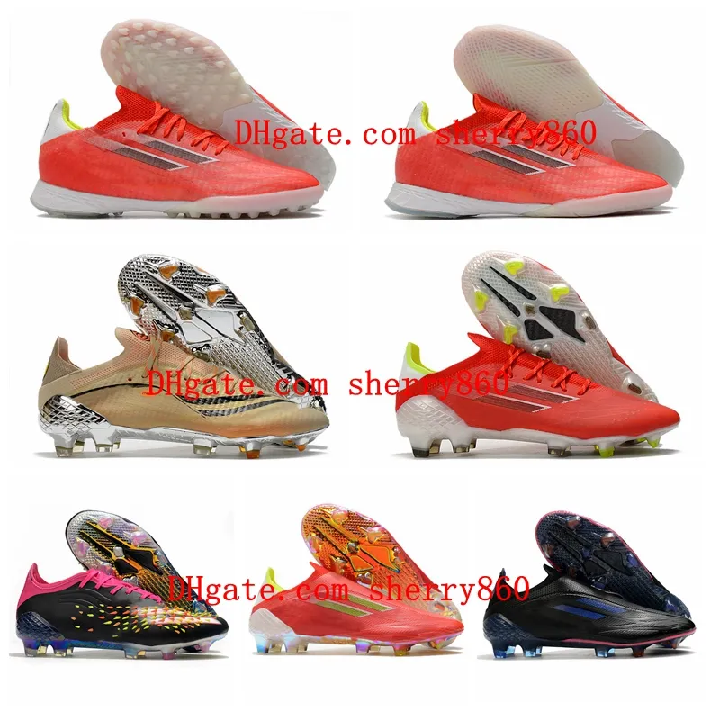 Mens High Tops Soccer Shoes X SPEEDFLOW+ FG Cleats SPEEDFLOW.1 IC TF Firm Ground Trainers Red Blue Football Boots