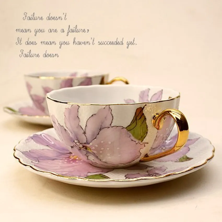 British Pastoral Bone China Tea Saucer Pot Set Romantic Ceramic Coffee Cup Porcelain Teacup Home Decoration Accessories