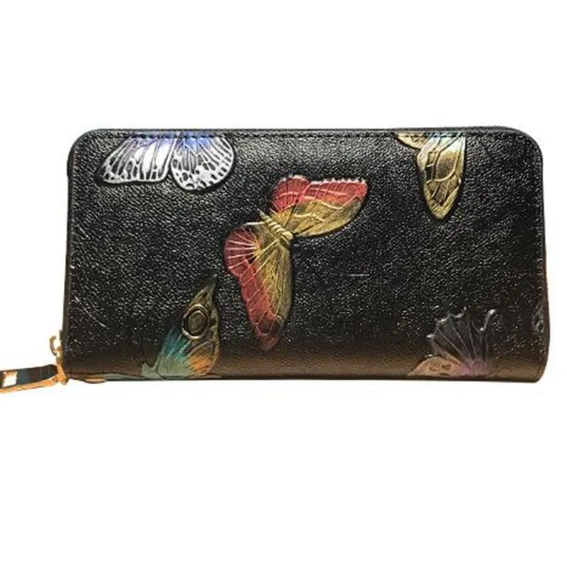 Plånböcker kvinnor plånbok läder kort lång 3d prägling kvinnlig dragkedja koppling mynt handväska damer armbandshållare