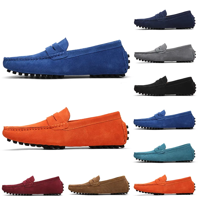 Bonne qualité Chaussures en daim décontractées pour hommes, noir, bleu clair, vin, rouge, gris, orange, vert, marron, sans lacet, chaussures en cuir paresseux, taille 38-45