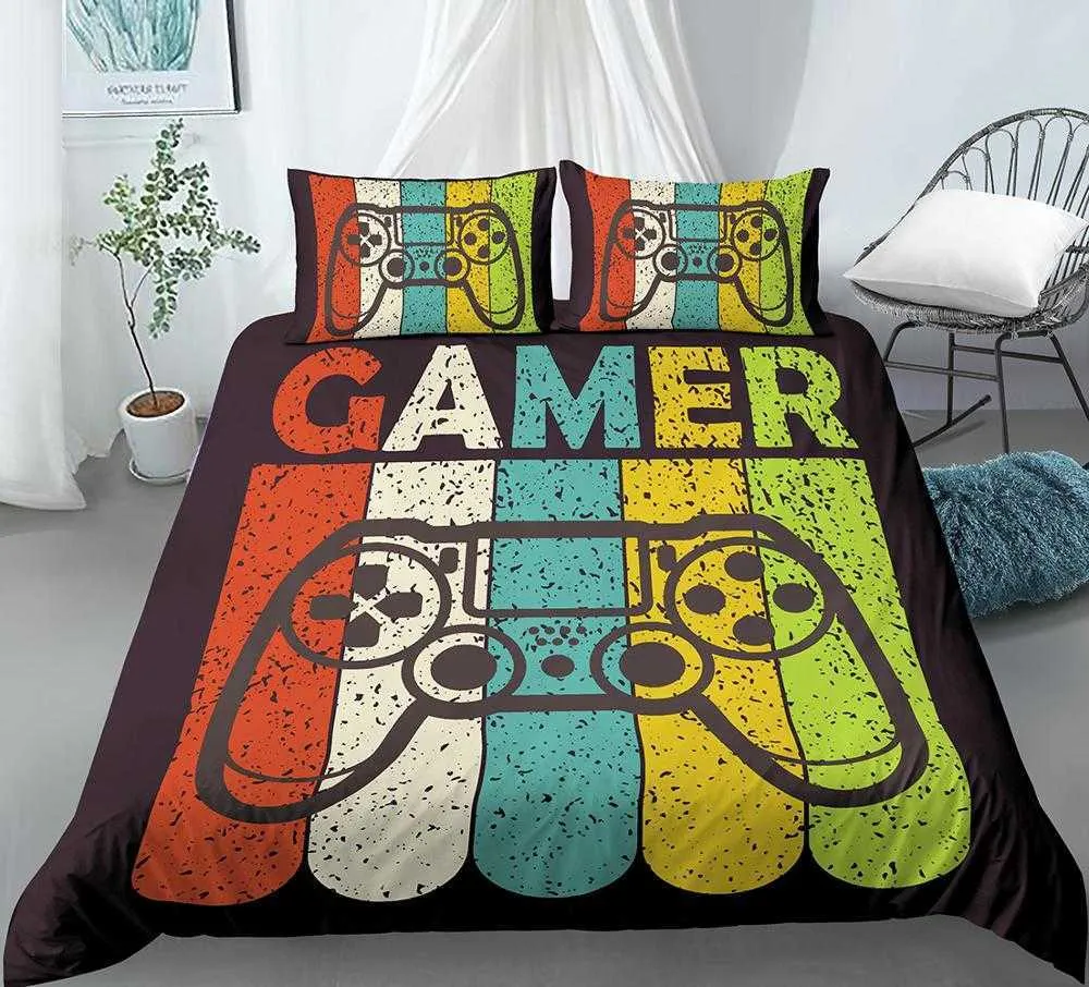 2/3 Pcs Gamer Duvet Cover Set Cartoon Bedding Kids Boys Girls Bed Game Quilt Comforter 210615