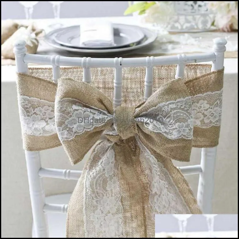 Sashes Vintage Jute Burlaps With Lace Roll For Wedding Decoration In Table Runner Party Chair Home