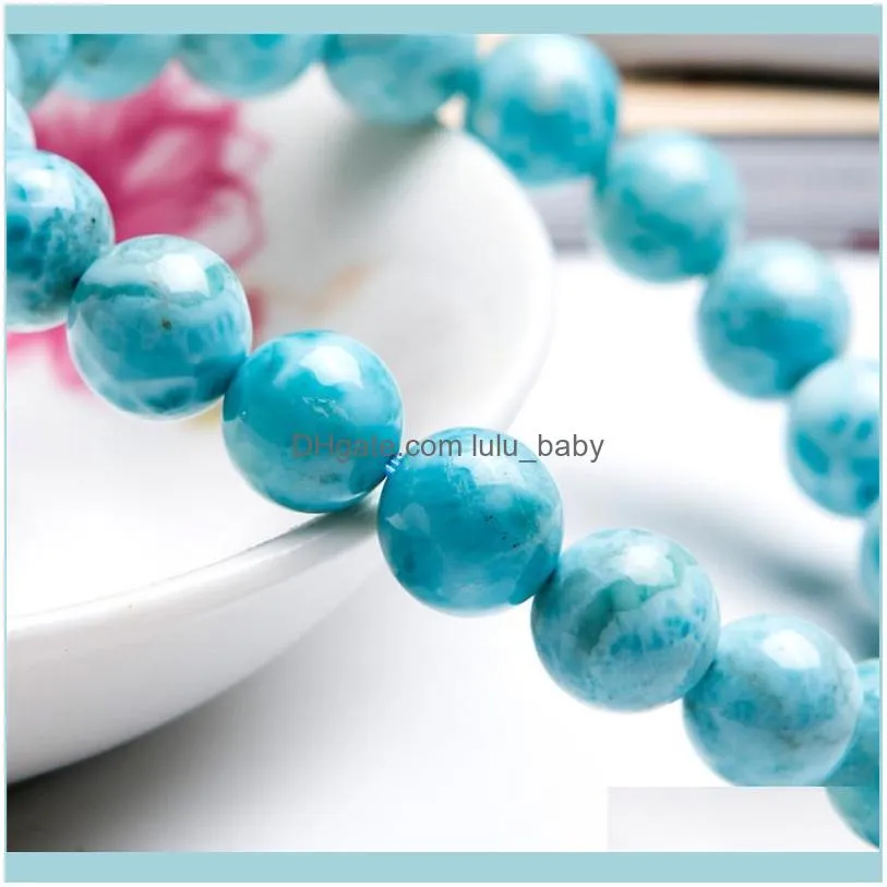 Beaded, Strands 10mm Natural Blue Larimar Gems Stone Loose Round Bead Stretch Charm Bracelet For Women Drop 1
