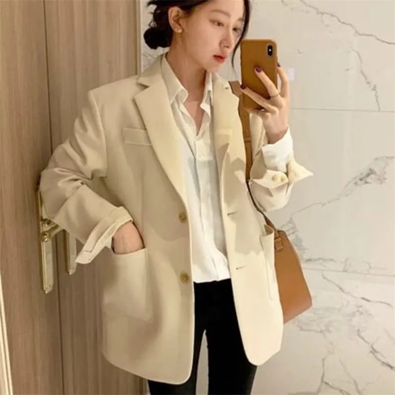 Giacca da lavoro stile coreano OL da lavoro per donna Autunno Slim Blazer eleganti da donna Top Suit Cappotto monopetto casual 210514