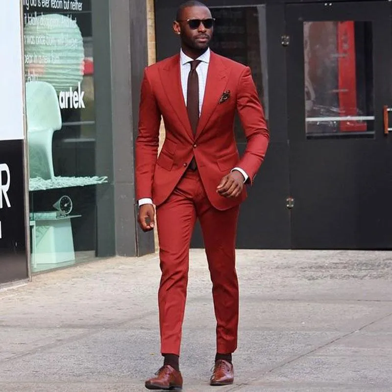 Männer Anzüge Blazer 2022 Ankunft Rost Rot Männer Nach Maß Erreichte Revers Vestido De Festa Casamento Für Bräutigam Prom Blazer sets