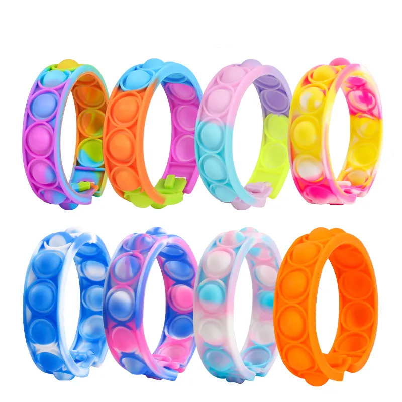 Stock Fidget Bracelet Reliver Stress Toys Rainbow Bubble Push It Antistress Toy Adulte Enfants Sensoriel Pour Soulager L'autisme Bracelet