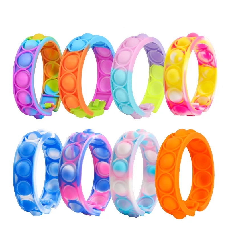 Stock Fidget Bracciale Reliver Giocattoli antistress Arcobaleno Bolla Spingilo Giocattolo antistress Bambini adulti Sensoriale per alleviare il cinturino per l'autismo