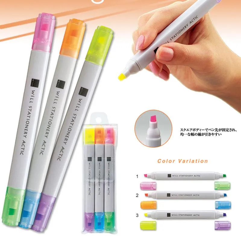 Highlighters Japan KOKUYO F-WPM104 Double-Headed Highlighter WILL STATIONERY ACTIC Two-Color Fluorescence