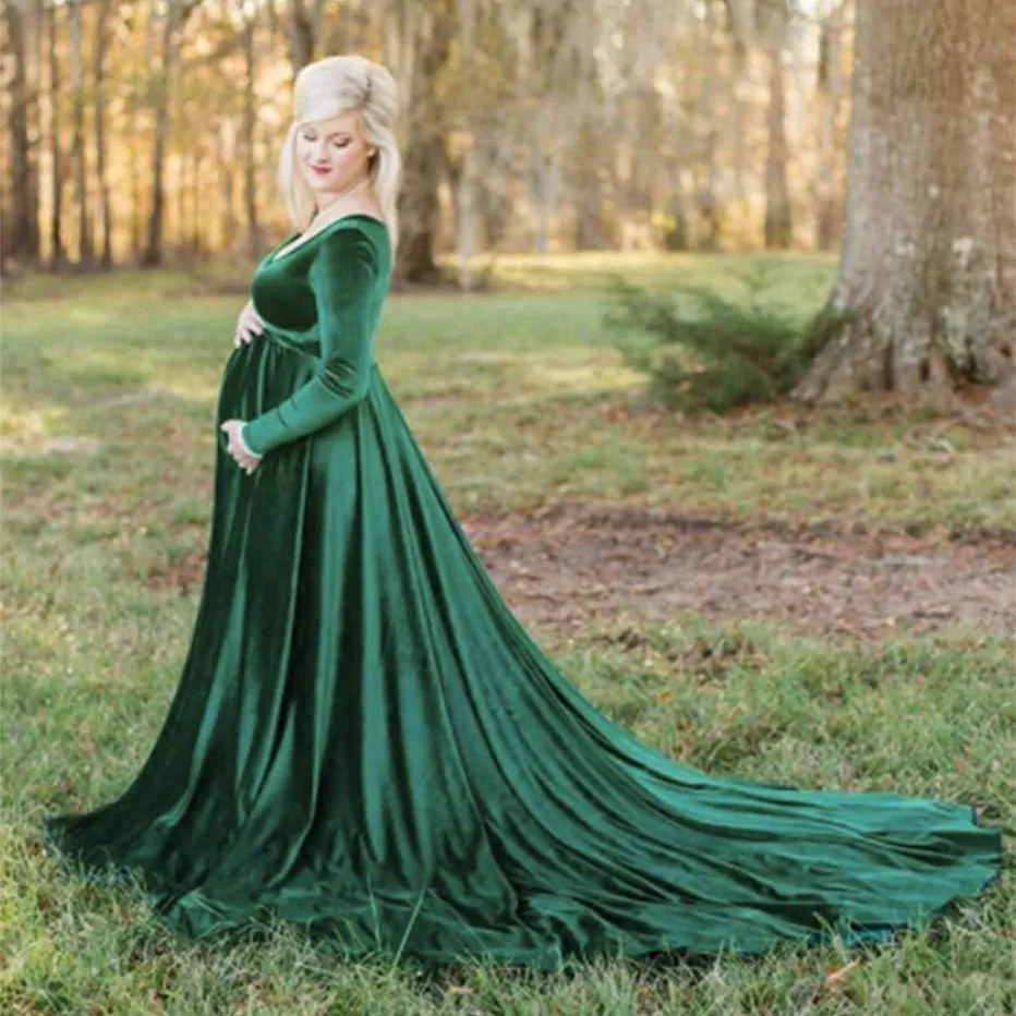 Maternity Dresses 2024 Elegant Pleuche Long Pregnancy Photography Maxi Gown