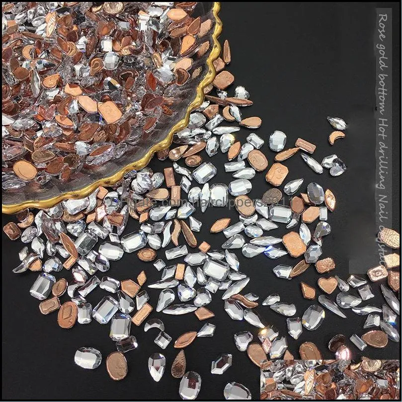 Nail Art Decorations 144Pcs/bag Crystal Clear Rose Gold Rhinestone Flat Back Iron On Strass Stones Fix Rhinestones For Clothes