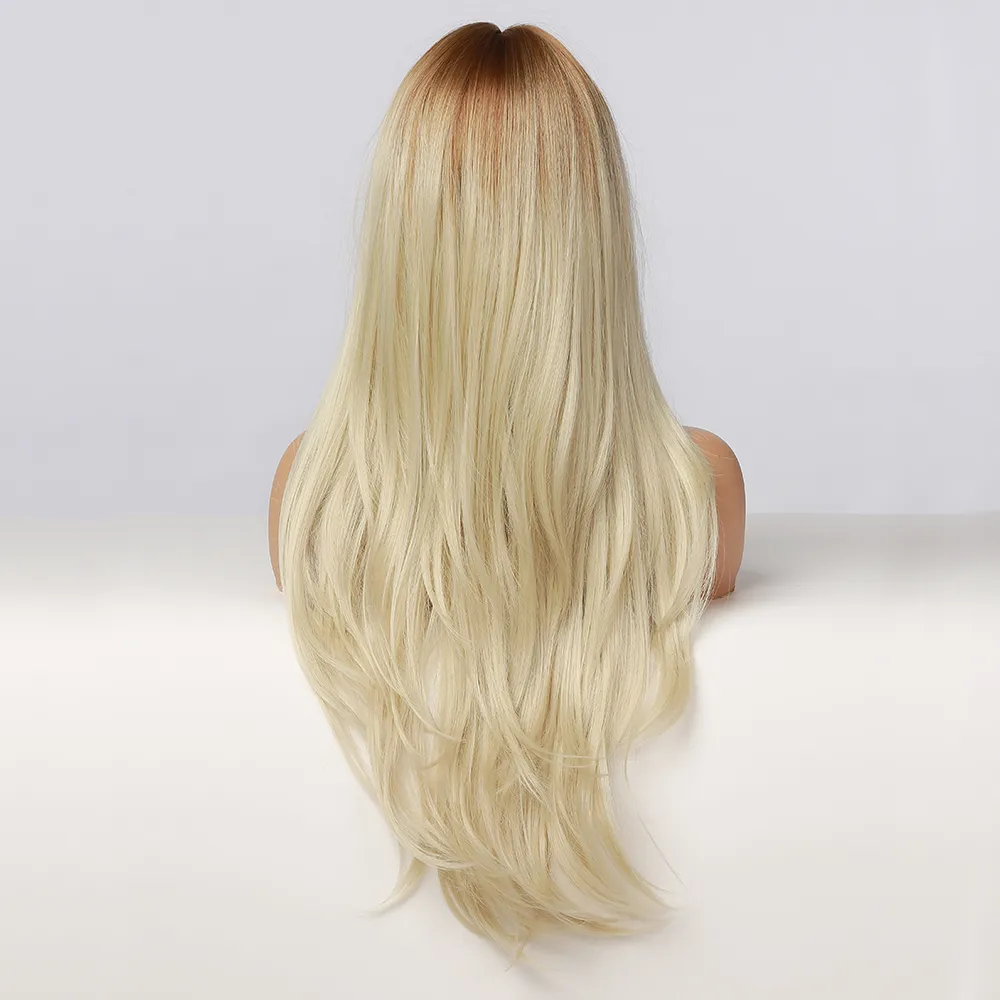 Омбре коричневая золотая блондинка длинный прямой парик с боковыми челками слоистые синтетические волосы для женщин афро термостойкое волокна