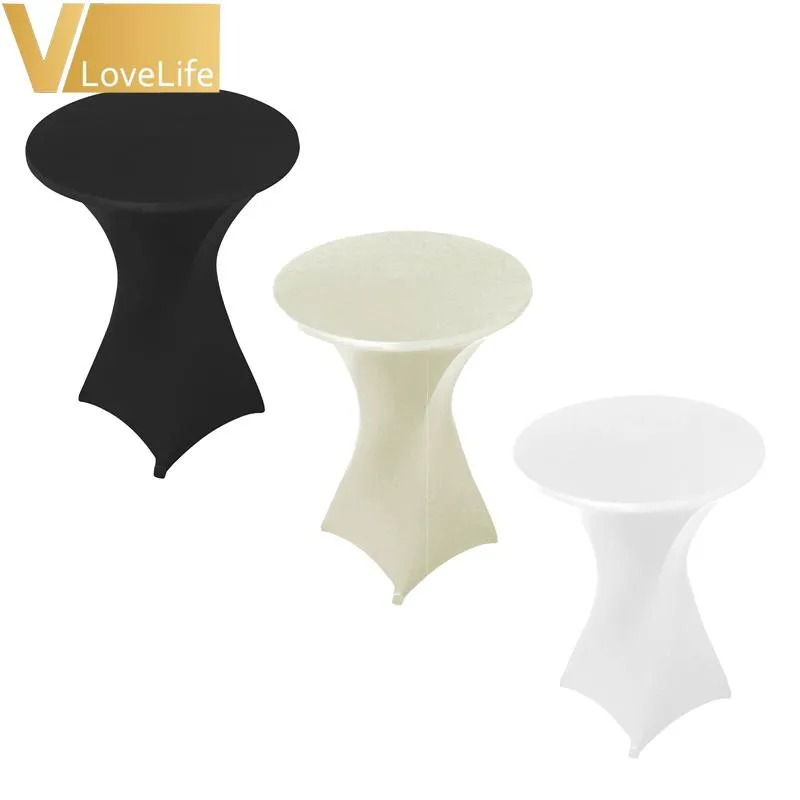 5PCS 80cm Vit / svart / elfenben cocktail bordsskydd Lycra spandex stretch bordduk för bar bistro bröllop fest evenemang dekoration tyg