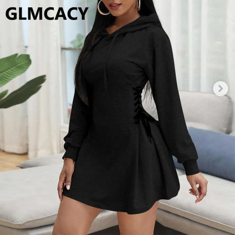 トップス Armillary. LACE-UP HOODIE DRESS Ladies Hooded Sweater Dress with Lace-Up Corset Waist - Shop