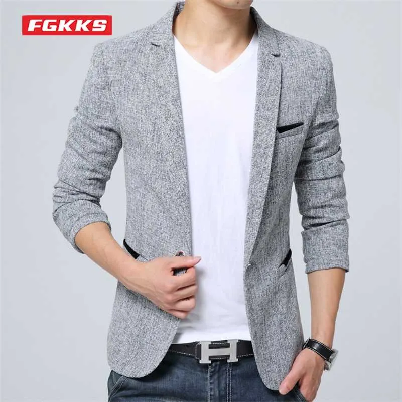 FGKKS Spring Autumn Men's Blazers Korean Fashion Slim Fit Single Button Mens Suit Jacket Party Business Casual Male Blazers 211120
